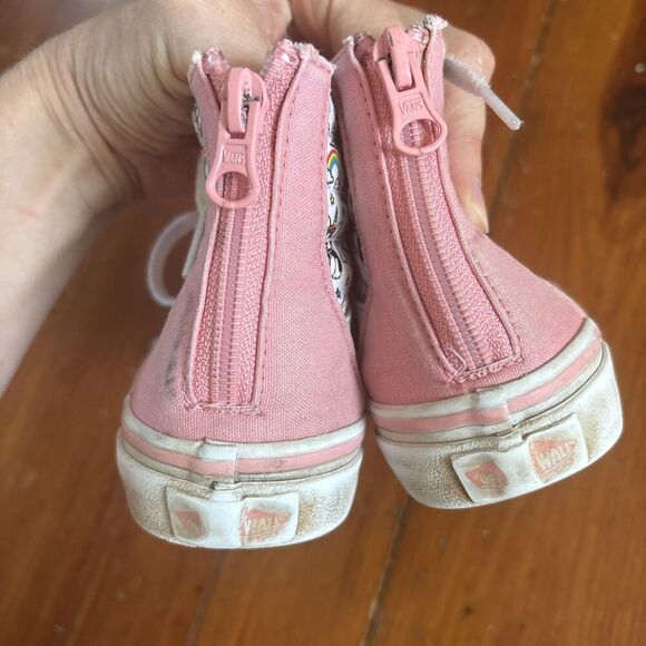 Vans Old Skool Back Hi Top Size 2 Pink Dog Unicorns Canvas Sneakers Kids - Picture 5 of 6